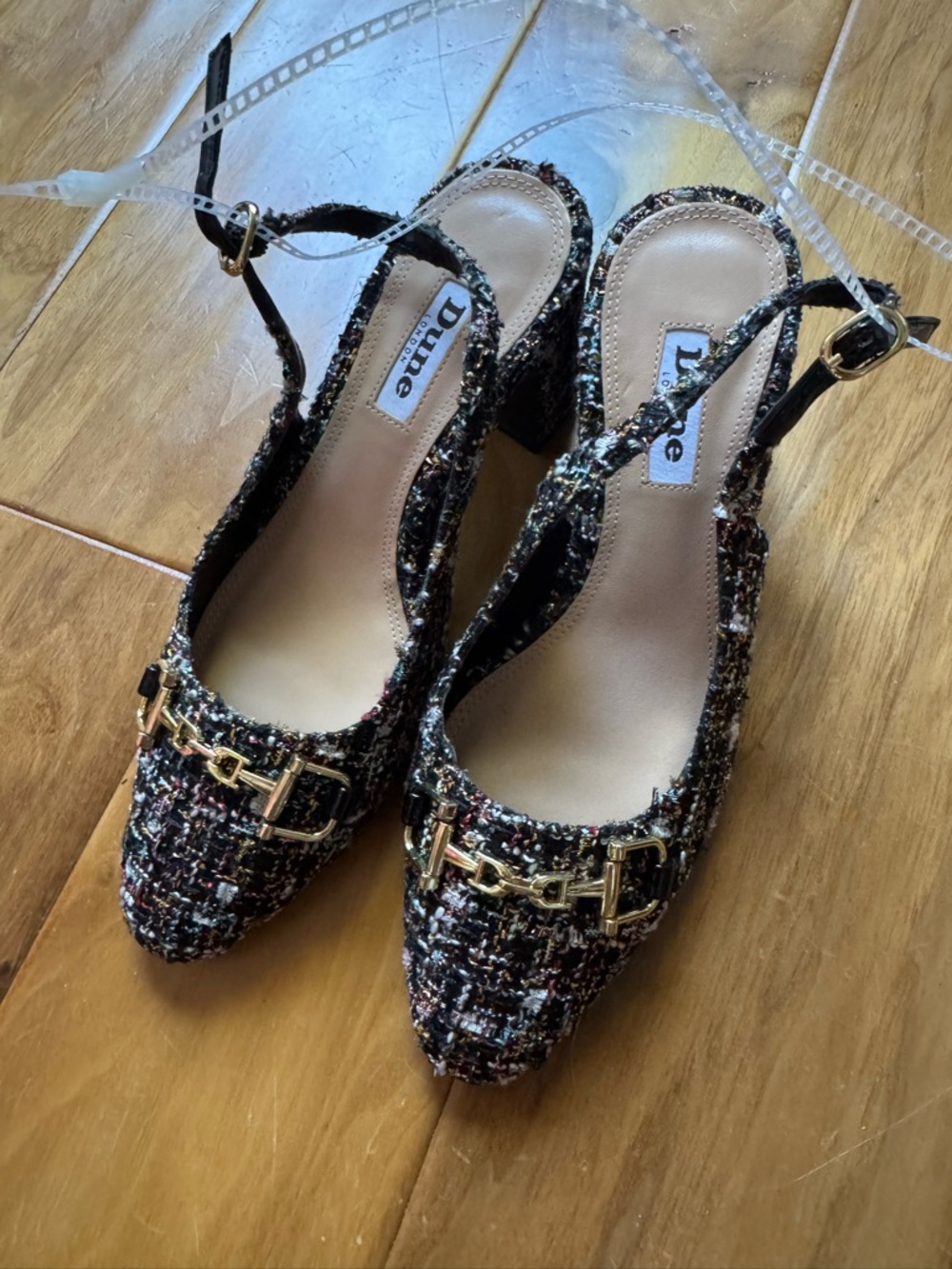 NWT DUNE Choices Chain-Embellished Tweed Slingback Heeled Courts Sz 36/6 - Picture 7 of 13